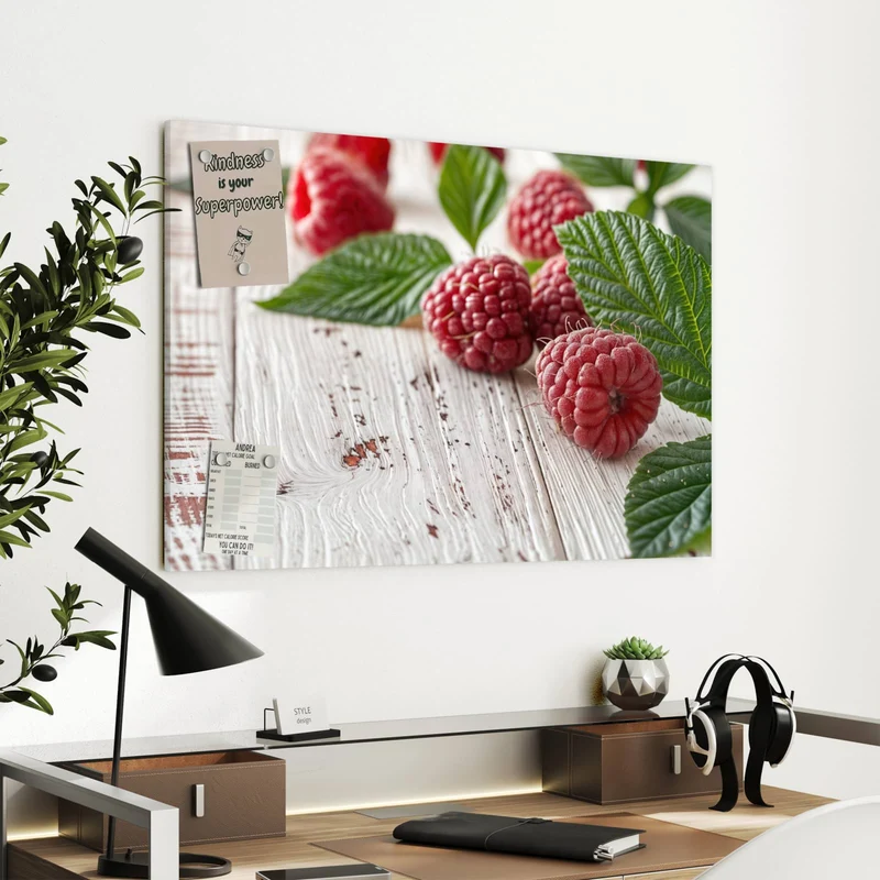 Metall Magnettafel - Himbeeren auf Weiß