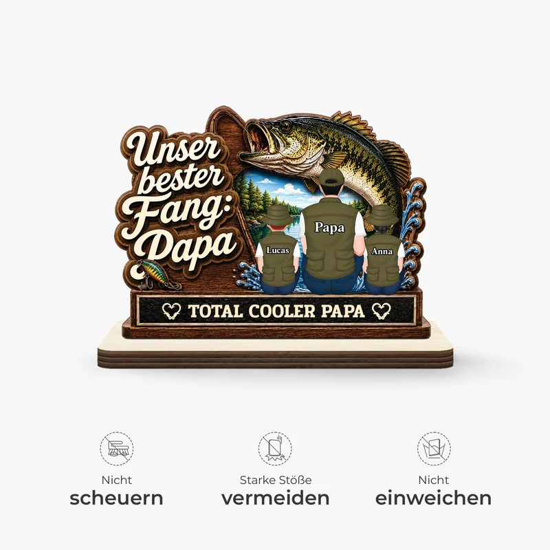 [3D-Optik] Unser Tollester Fang Total Cooler Papa Opa - Personalisiertes Geschenk | Angeln Holzaufsteller Mit Standfuß