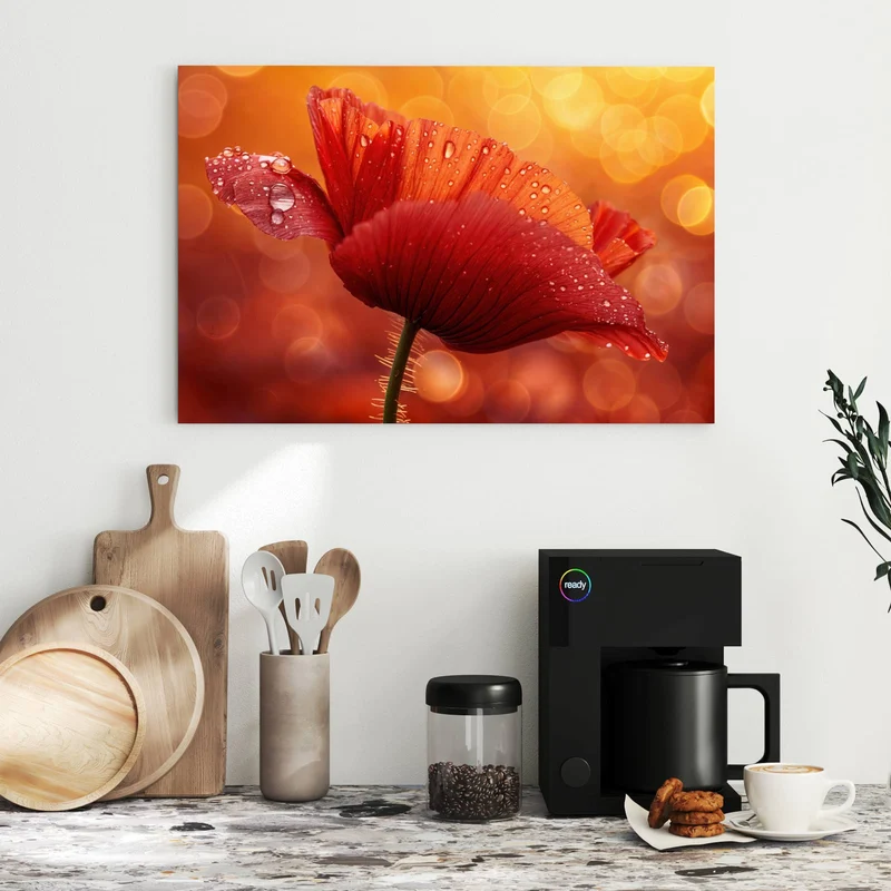 Metall Magnettafel - Mohn mit Tautropfen