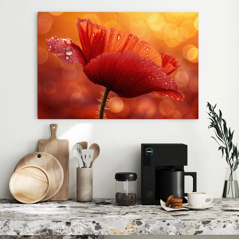 Metall Magnettafel - Mohn mit Tautropfen
