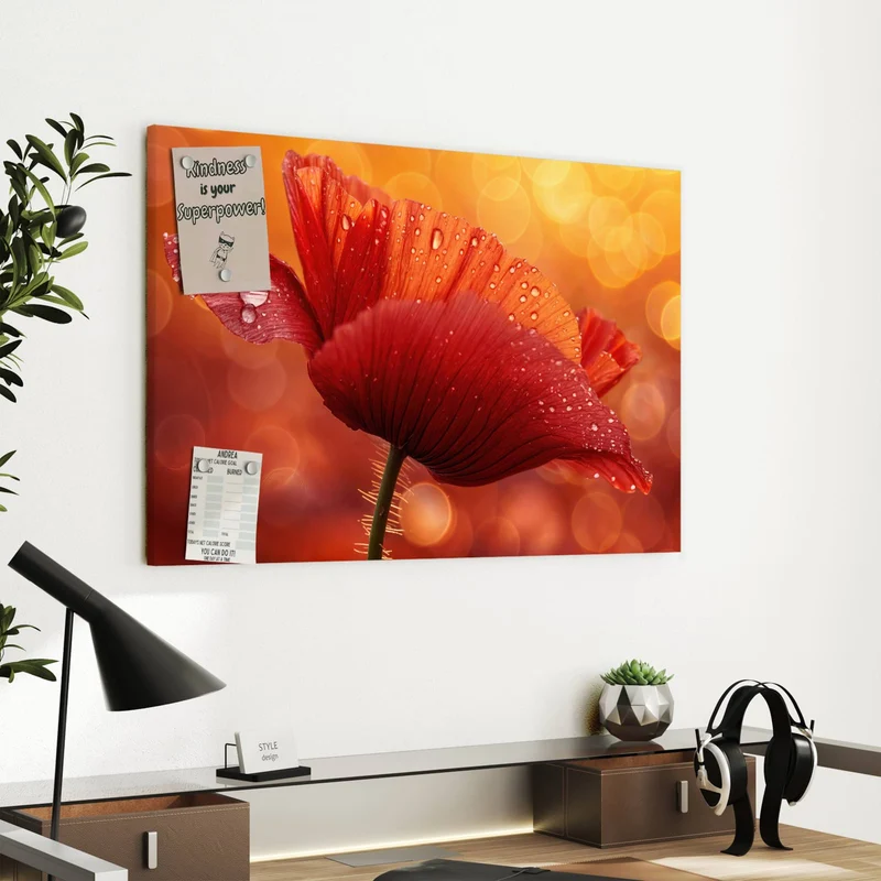 Metall Magnettafel - Mohn mit Tautropfen