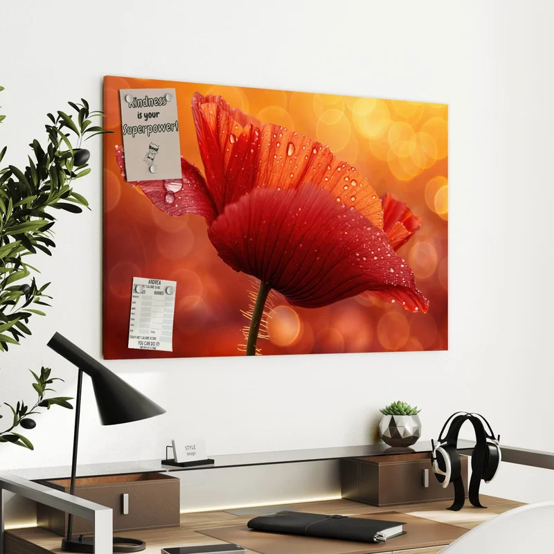 Metall Magnettafel - Mohn mit Tautropfen