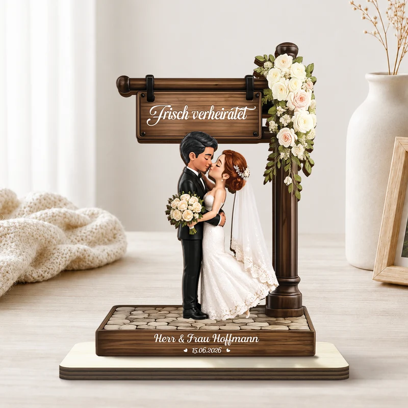 [3D-Optik] Du & Ich Für Immer Und Ewig - Personalisierte Hochzeitsgeschenke | Holzaufsteller Mit Standfuß