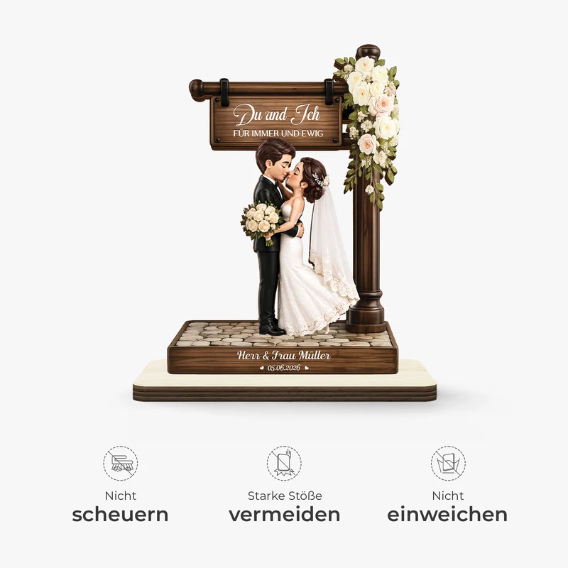 [3D-Optik] Du & Ich Für Immer Und Ewig - Personalisierte Hochzeitsgeschenke | Holzaufsteller Mit Standfuß