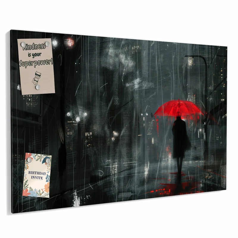 Metall Magnettafel - Roter Schirm bei Nacht