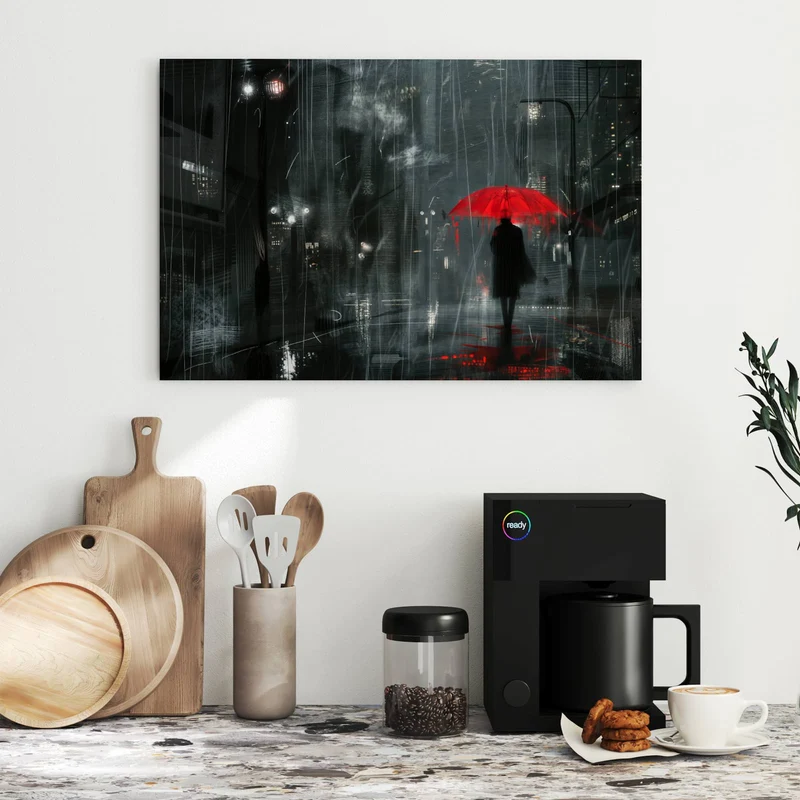 Metall Magnettafel - Roter Schirm bei Nacht