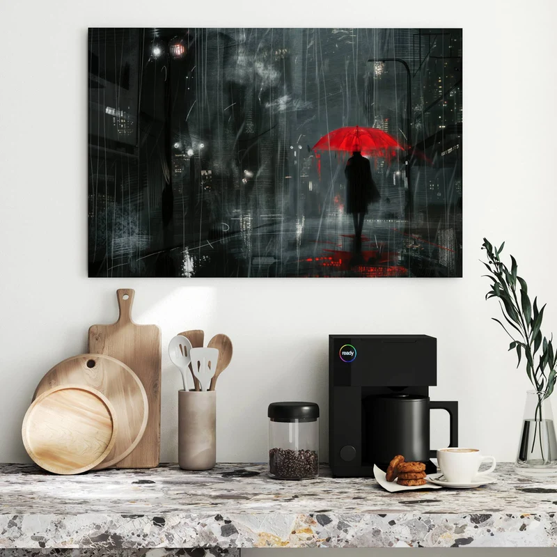 Metall Magnettafel - Roter Schirm bei Nacht