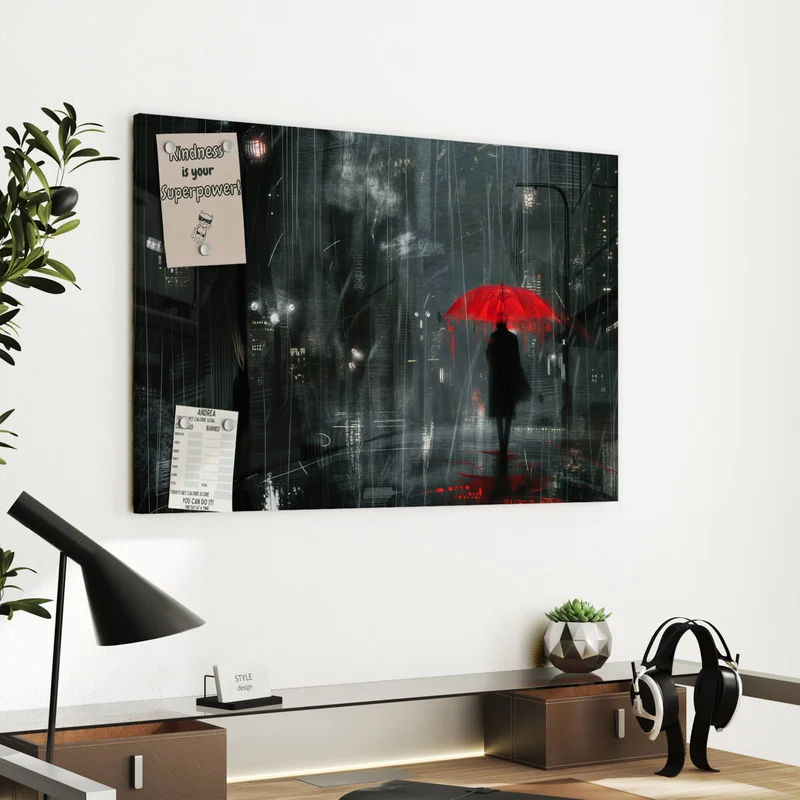 Metall Magnettafel - Roter Schirm bei Nacht