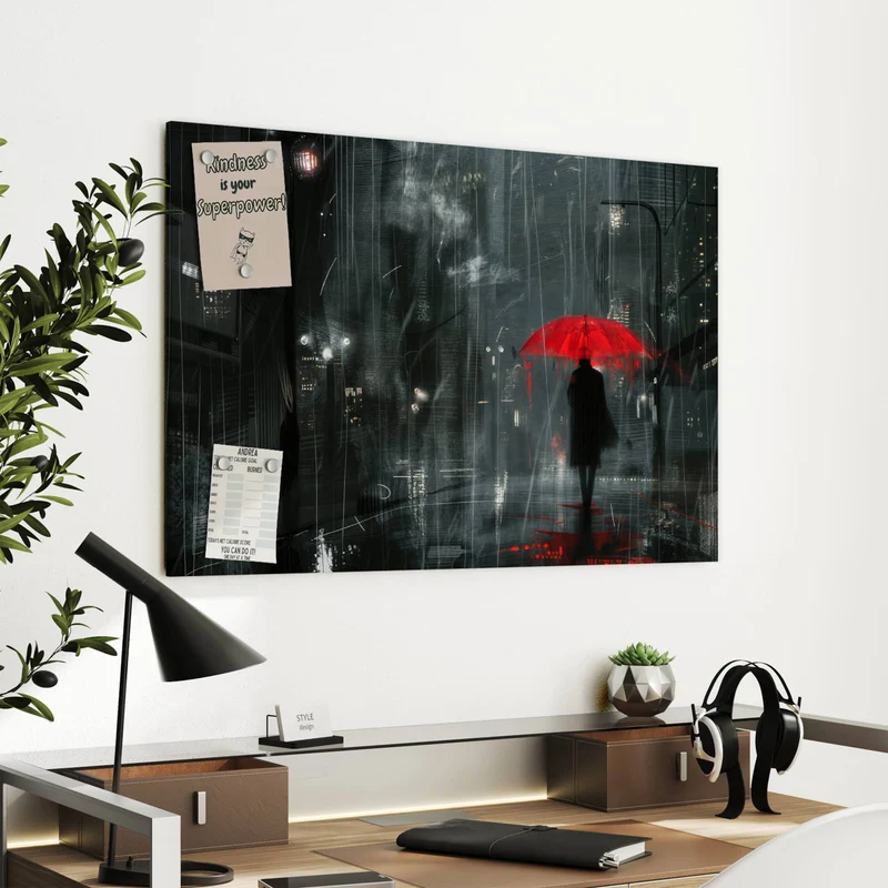 Metall Magnettafel - Roter Schirm bei Nacht