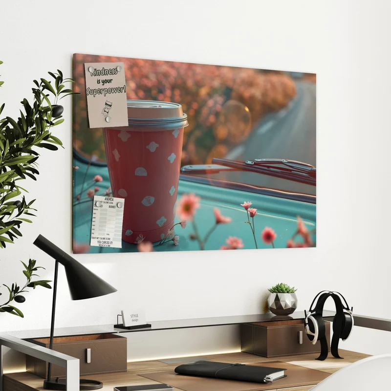 Metall Magnettafel - Rosa Kaffeebecher
