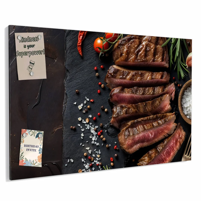 Metall Magnettafel - Steak auf Schiefer