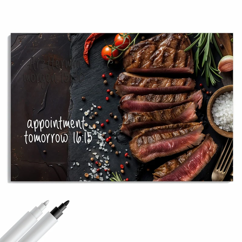 Metall Magnettafel - Steak auf Schiefer