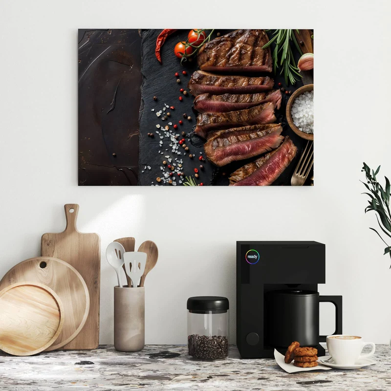 Metall Magnettafel - Steak auf Schiefer