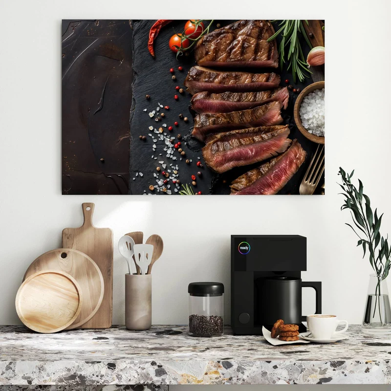 Metall Magnettafel - Steak auf Schiefer