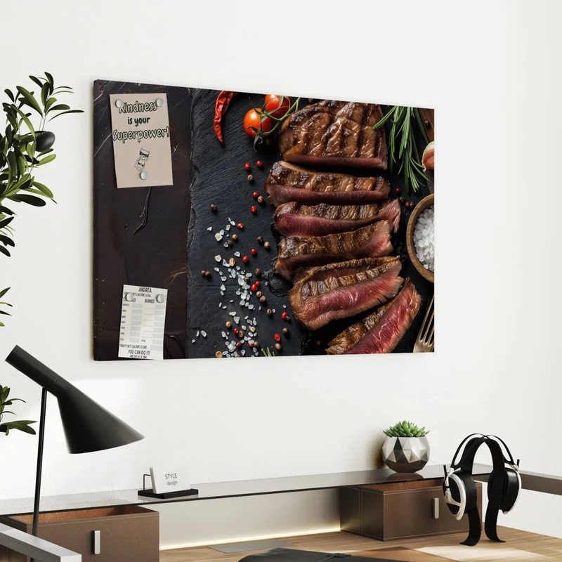 Metall Magnettafel - Steak auf Schiefer