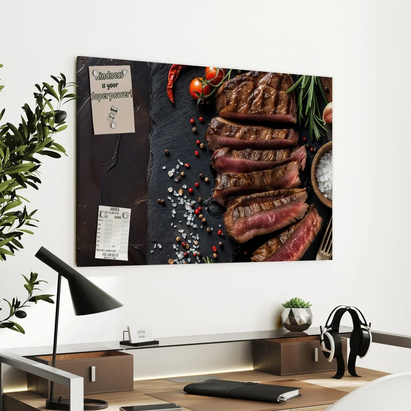Metall Magnettafel - Steak auf Schiefer