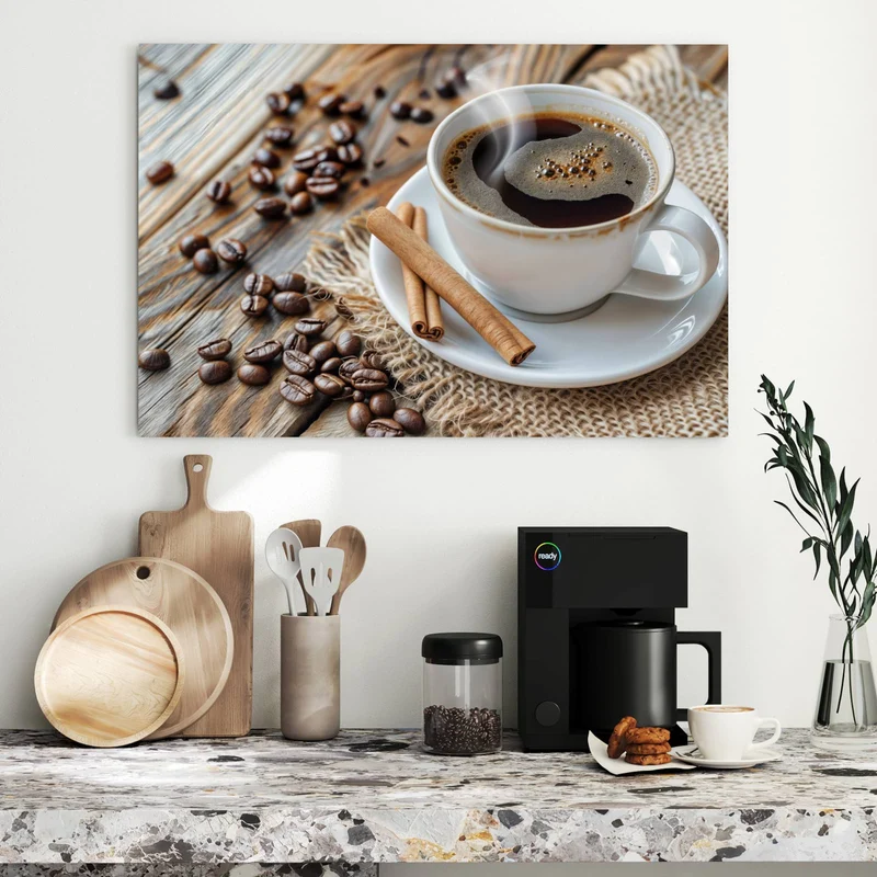 Metall Magnettafel - Kaffee mit Zimtstangen