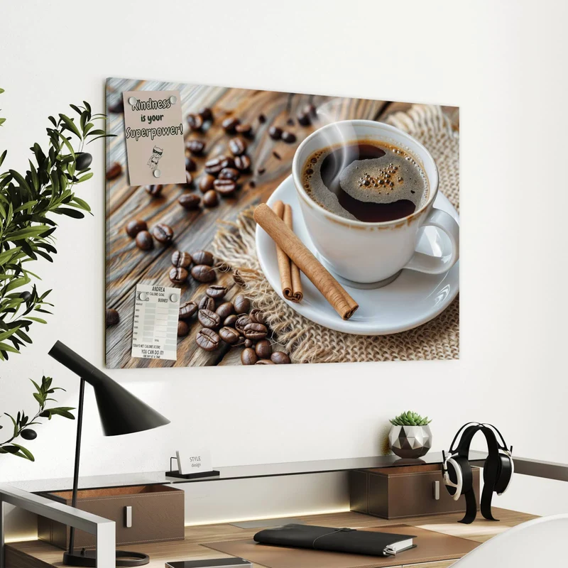 Metall Magnettafel - Kaffee mit Zimtstangen