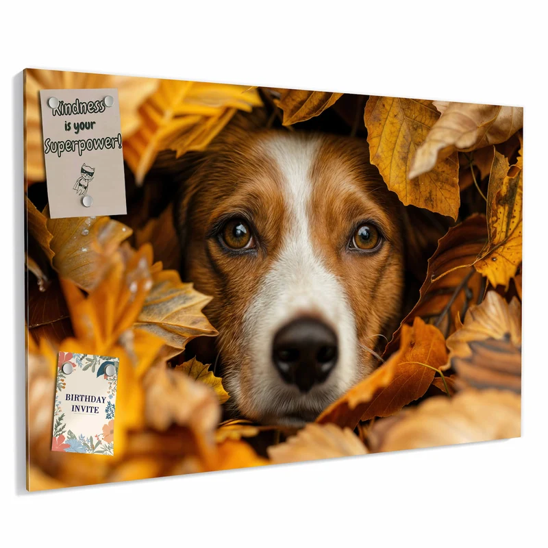 Metall Magnettafel - Hund im Herbstlaub