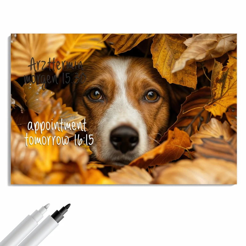Metall Magnettafel - Hund im Herbstlaub