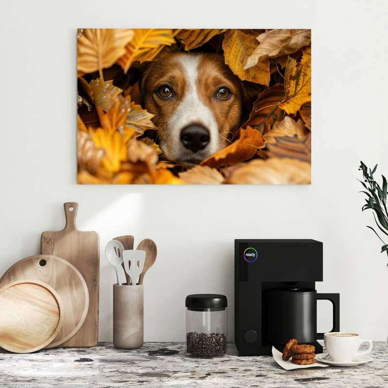 Metall Magnettafel - Hund im Herbstlaub