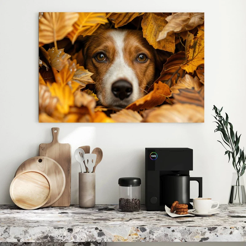 Metall Magnettafel - Hund im Herbstlaub