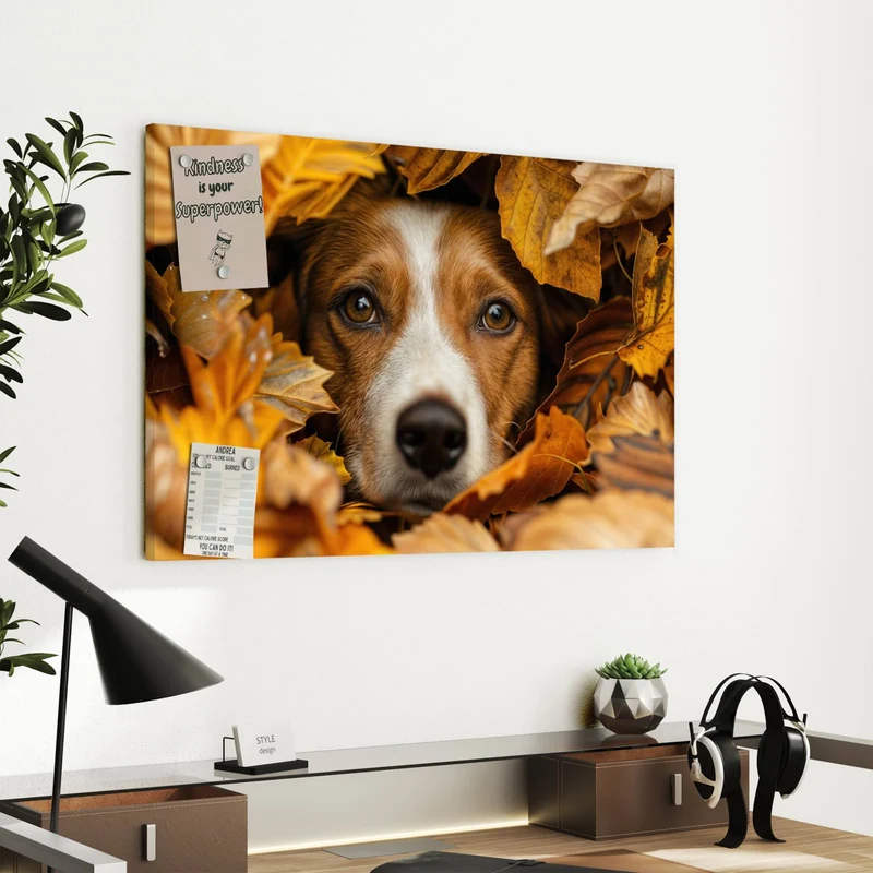 Metall Magnettafel - Hund im Herbstlaub
