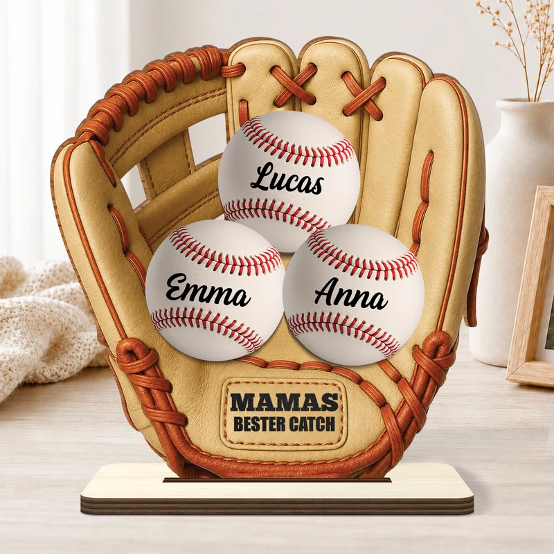 [3D-Optik] Papas Bester Catch Baseball - Personalisiertes Geschenk | Holzaufsteller Mit Standfuß Papa Mama