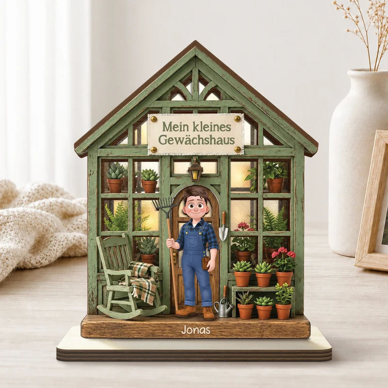 Mein Kleines Gewächshaus - Personalisiertes Geschenk Garten | Holzaufsteller Mit Standfuß Männer Frauen