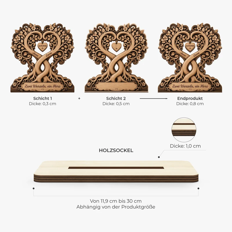 Zwei Wurzeln Ein Herz - Personalisierte Hochzeitsgeschenke | Holzaufsteller Mit Standfuß Brautpaar
