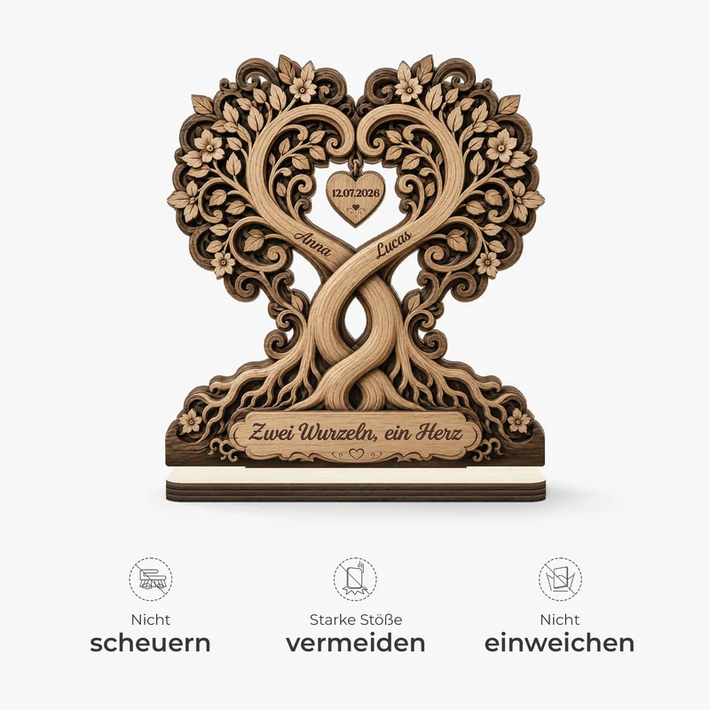 Zwei Wurzeln Ein Herz - Personalisierte Hochzeitsgeschenke | Holzaufsteller Mit Standfuß Brautpaar