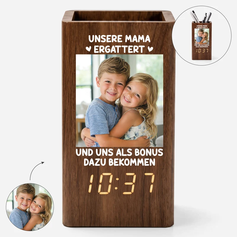 Schau Dich An Unsere Mama Ergattert Und Uns Als Bonus Dazu Bekommen - Personalisierte Geschenke Lustig | Stiftehalter Mit Uhr Foto Papa