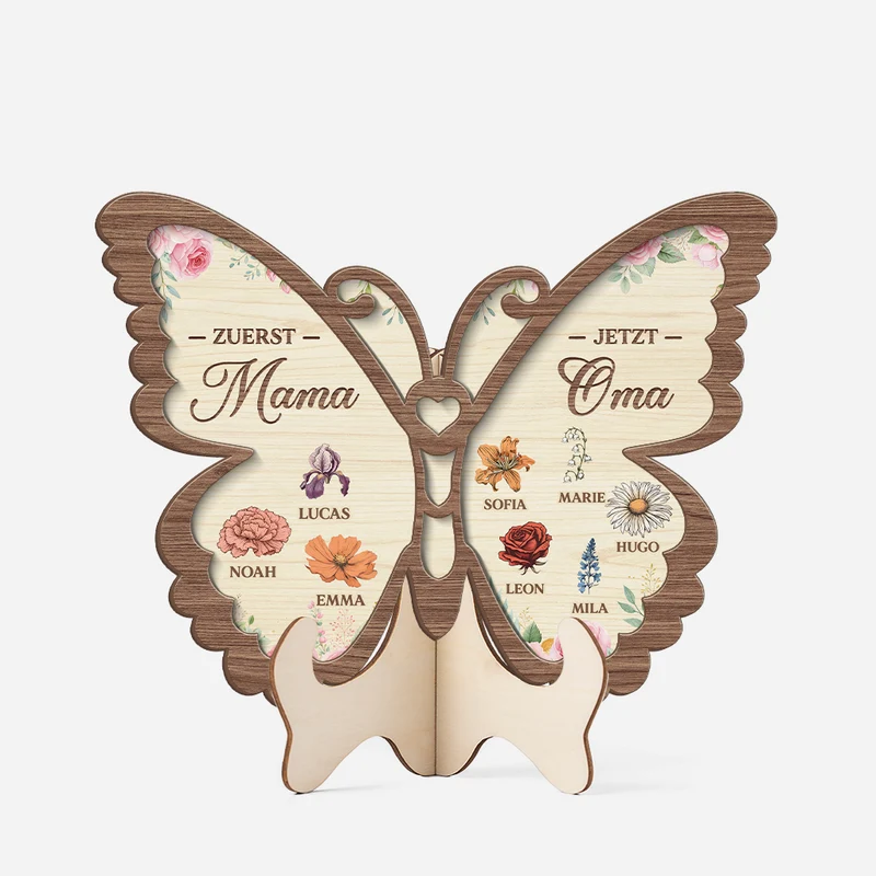 Erst Mama Jetzt Oma - Personalisiertes Geschenk Garten | Holzaufsteller Schmetterlinge