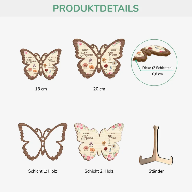 Erst Mama Jetzt Oma - Personalisiertes Geschenk Garten | Holzaufsteller Schmetterlinge
