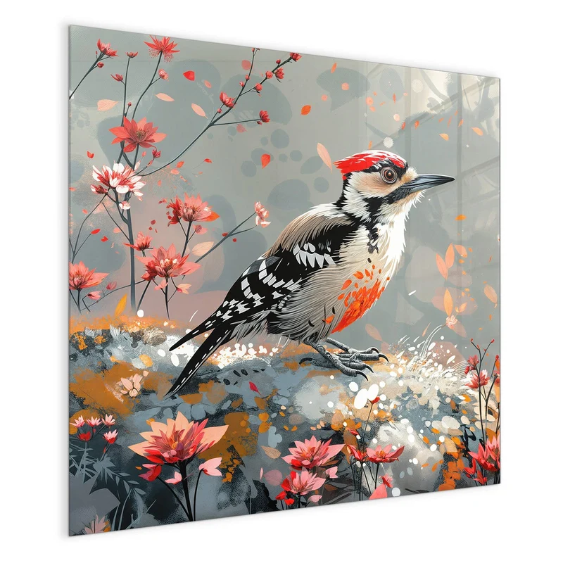 Magnettafel - Specht zwischen Blumen