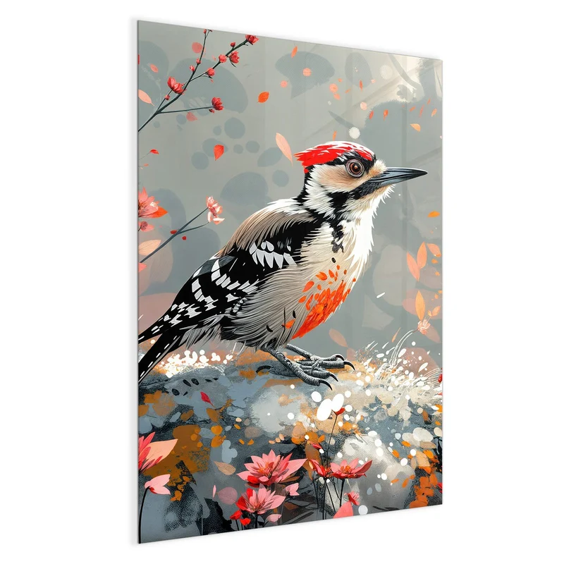 Magnettafel - Specht zwischen Blumen