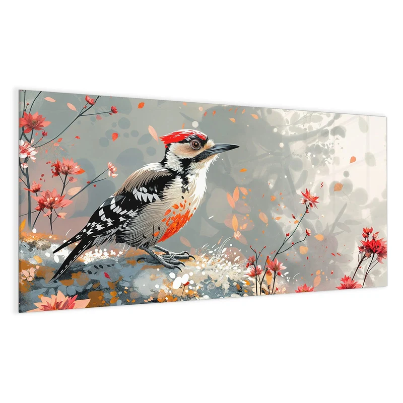 Magnettafel - Specht zwischen Blumen
