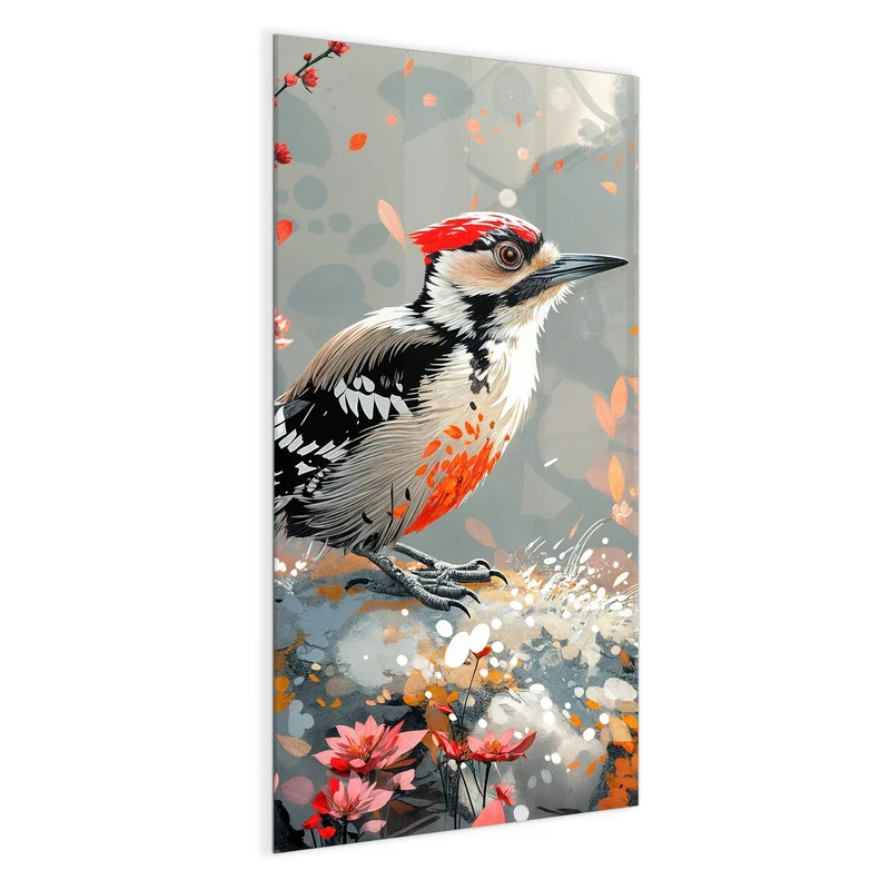 Magnettafel - Specht zwischen Blumen