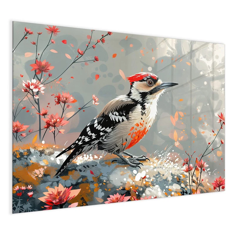 Magnettafel - Specht zwischen Blumen