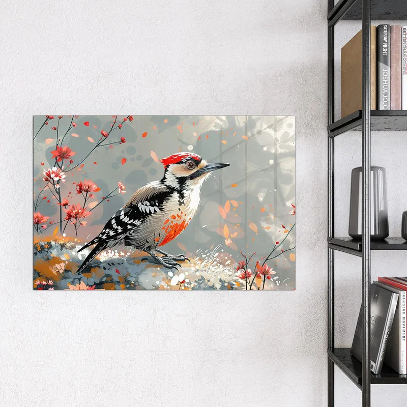 Magnettafel - Specht zwischen Blumen