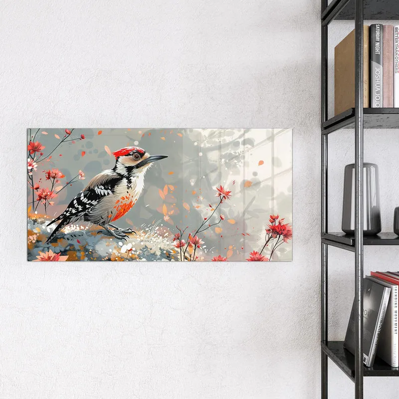 Magnettafel - Specht zwischen Blumen