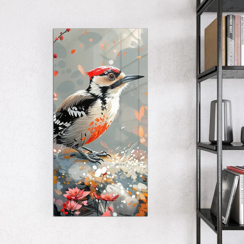 Magnettafel - Specht zwischen Blumen