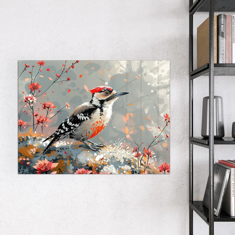 Magnettafel - Specht zwischen Blumen