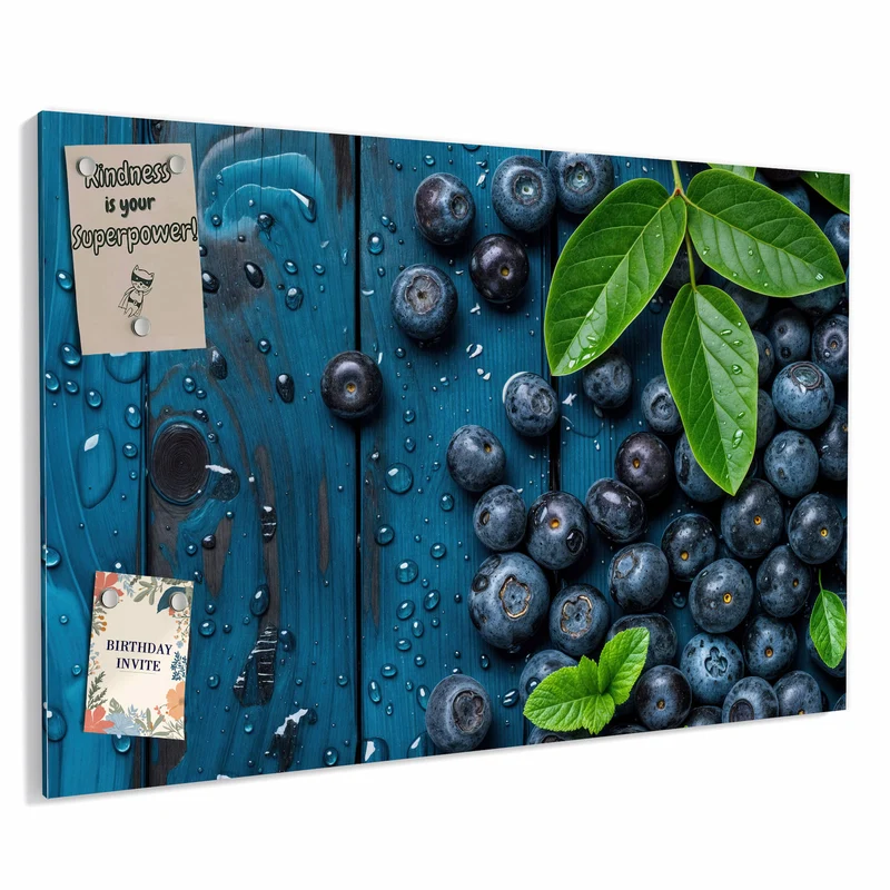 Metall Magnettafel - Blaubeeren auf Holz