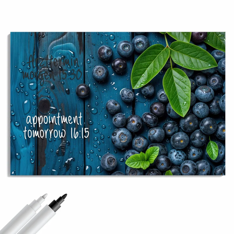 Metall Magnettafel - Blaubeeren auf Holz