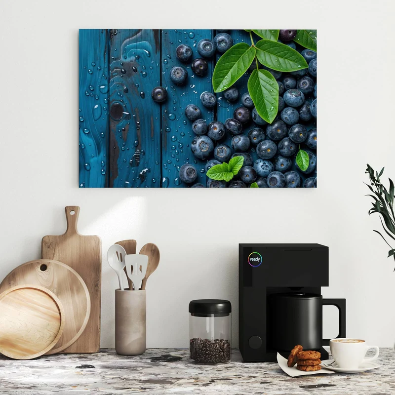 Metall Magnettafel - Blaubeeren auf Holz