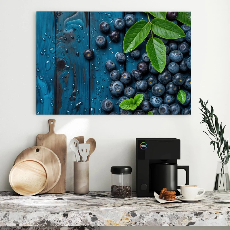 Metall Magnettafel - Blaubeeren auf Holz