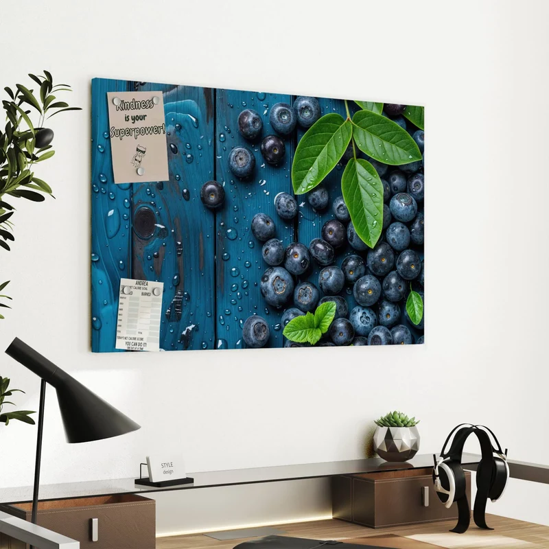 Metall Magnettafel - Blaubeeren auf Holz