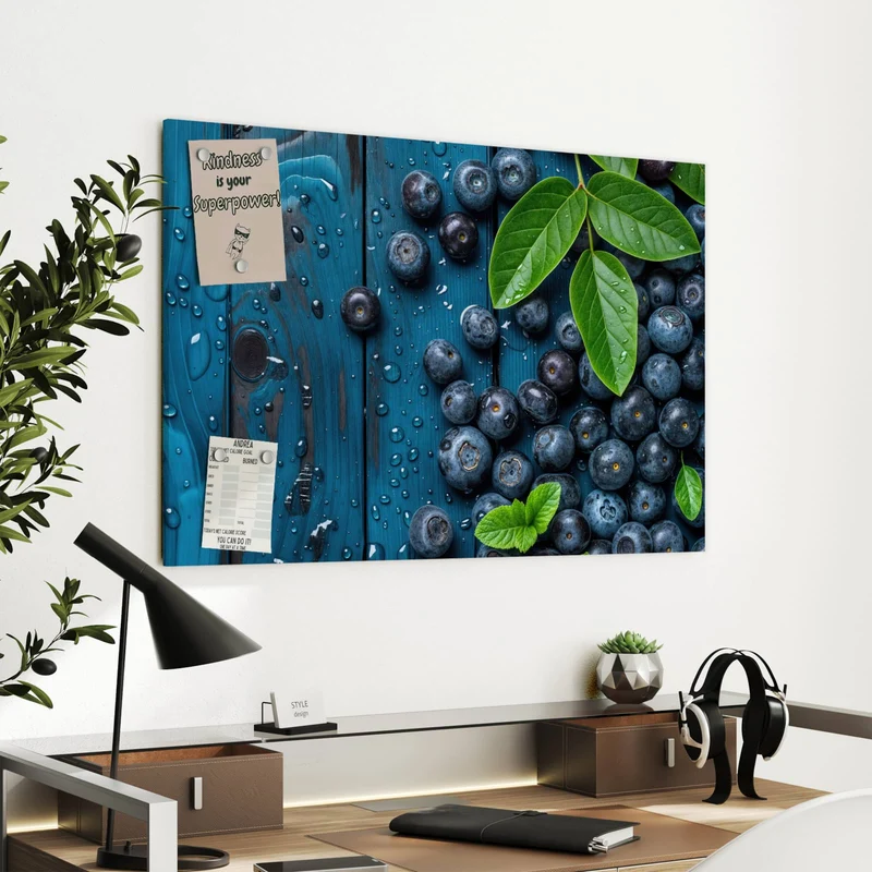 Metall Magnettafel - Blaubeeren auf Holz