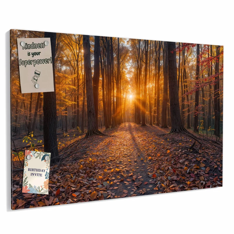 Metall Magnettafel - Sonne im Herbstwald